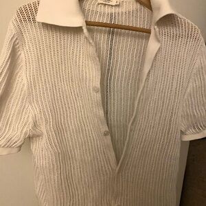 Suitsupply Knit White /Cream Cardigan button down - silk cotton shirt